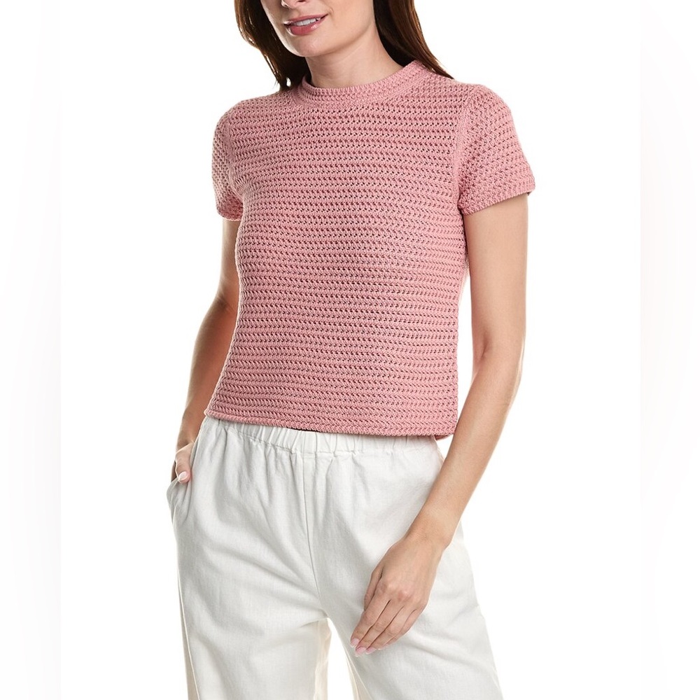VINCE Crochet T-Shirt, Pink, Stretchy, Size XS